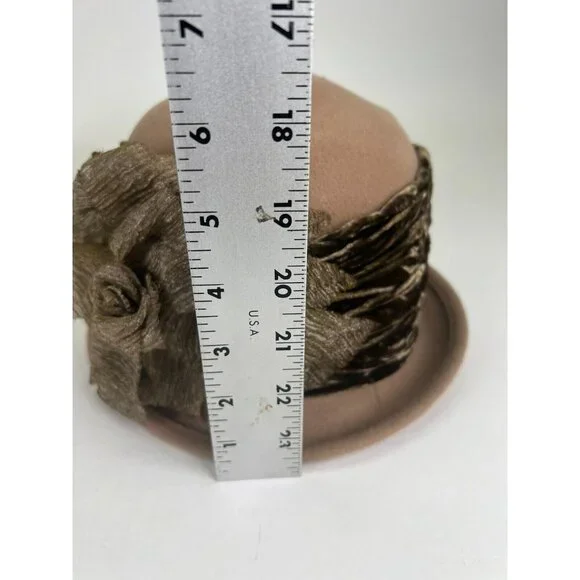 Louise Green Millinery Co.  Brown Felt w/ Velour Band Hat Cloche Retro Fitted - Picture 6 of 16